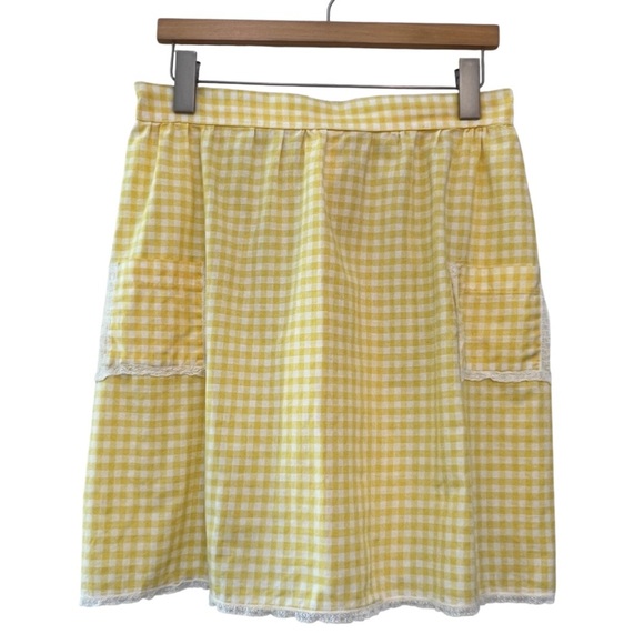 Handmade Other - Handmade Yellow White Gingham Half Apron With Lace Trim Pockets Vintage Style